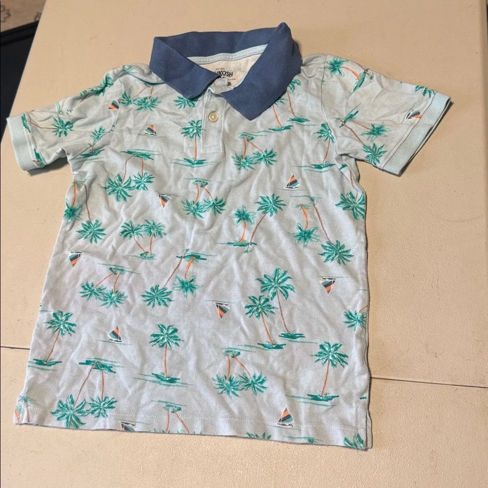 OshKosh B'gosh Green and Cream Polo Shirt size 8 #121/13tt
